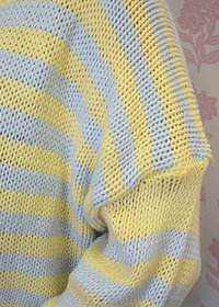 Daisy yellow and blue striped sweater top with v neck detail