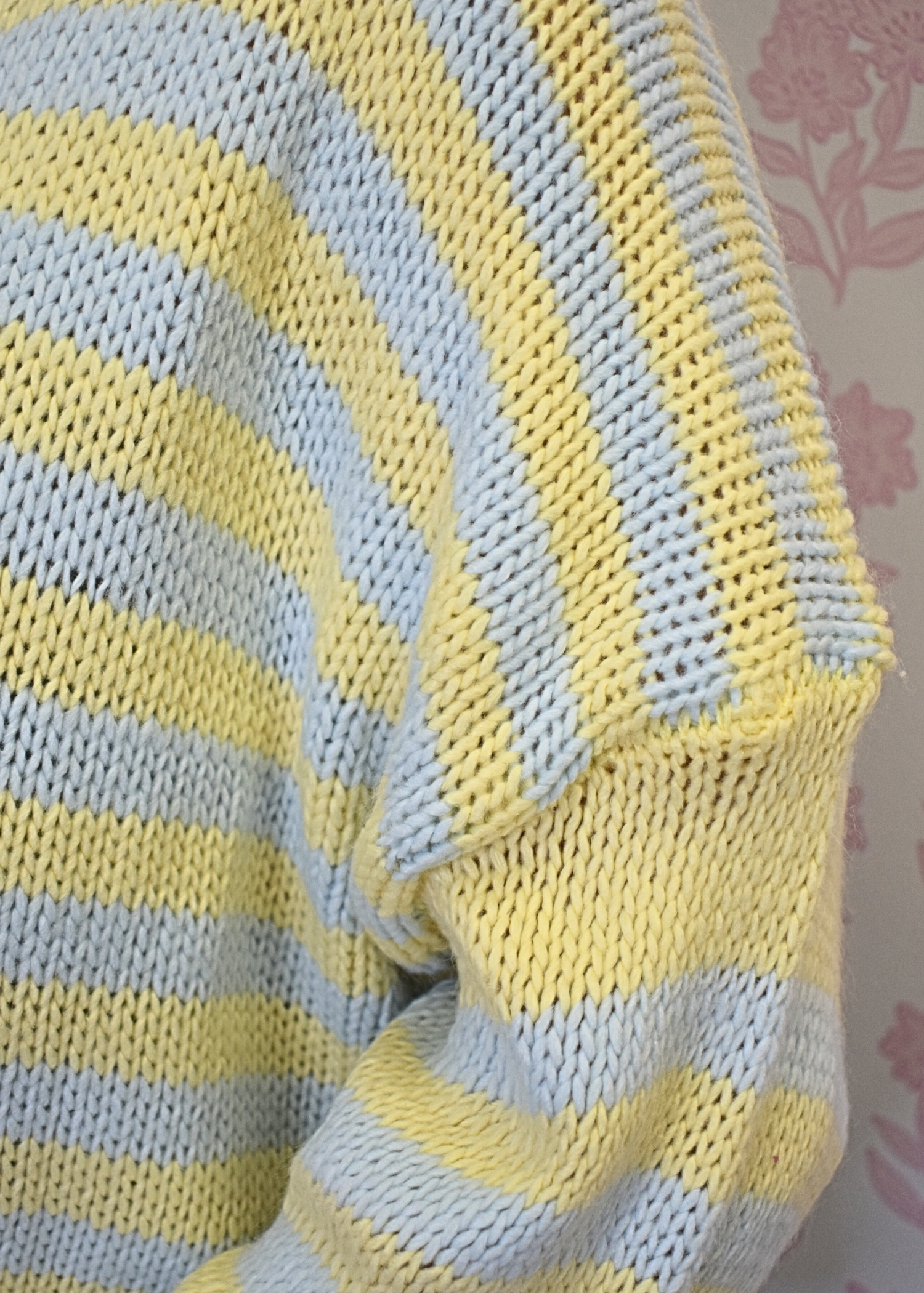 Daisy yellow and blue striped sweater top with v neck detail