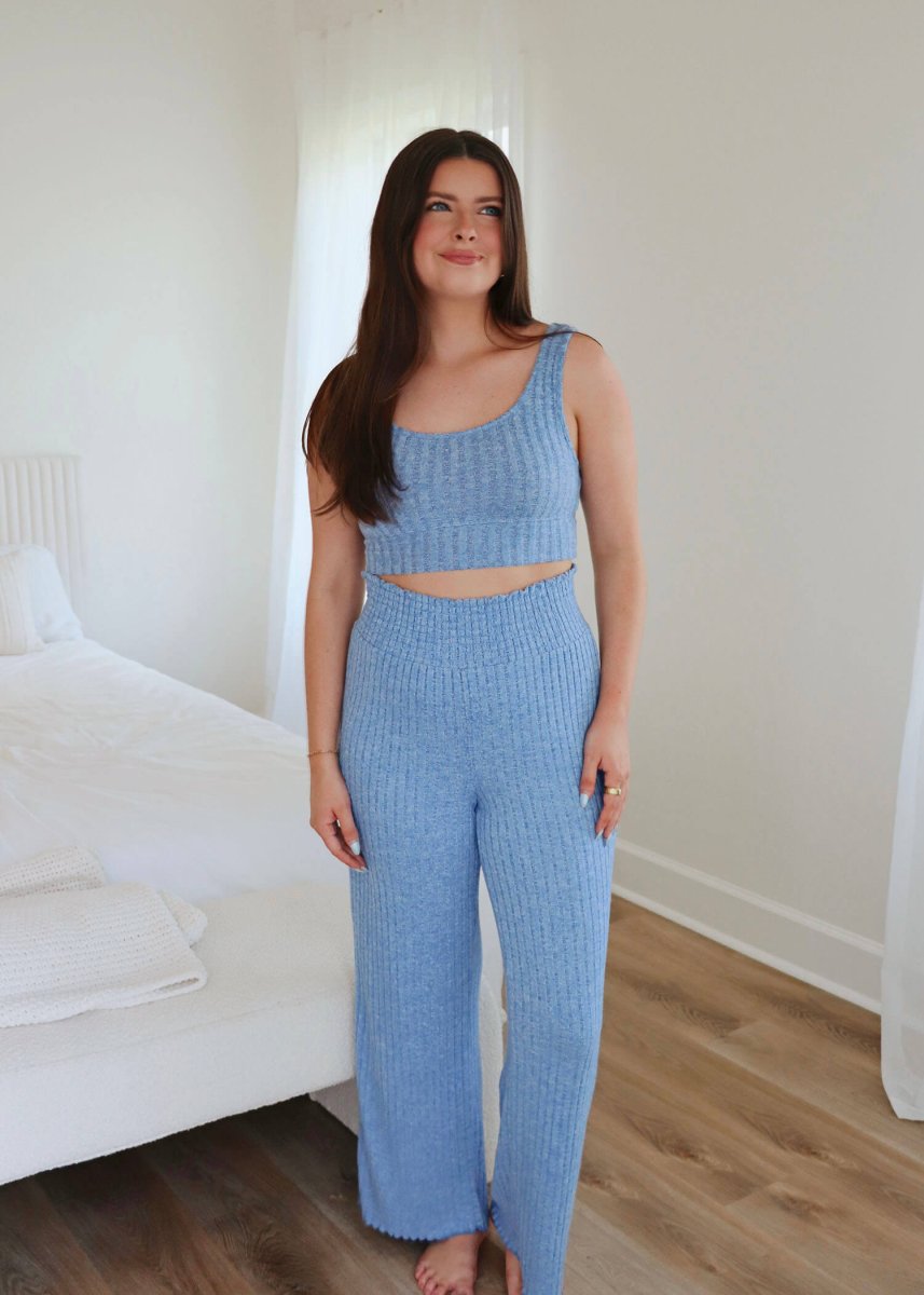 Dawn Smocked Mini Ribbed Pant - Riviera - MerciGrace BoutiquePants