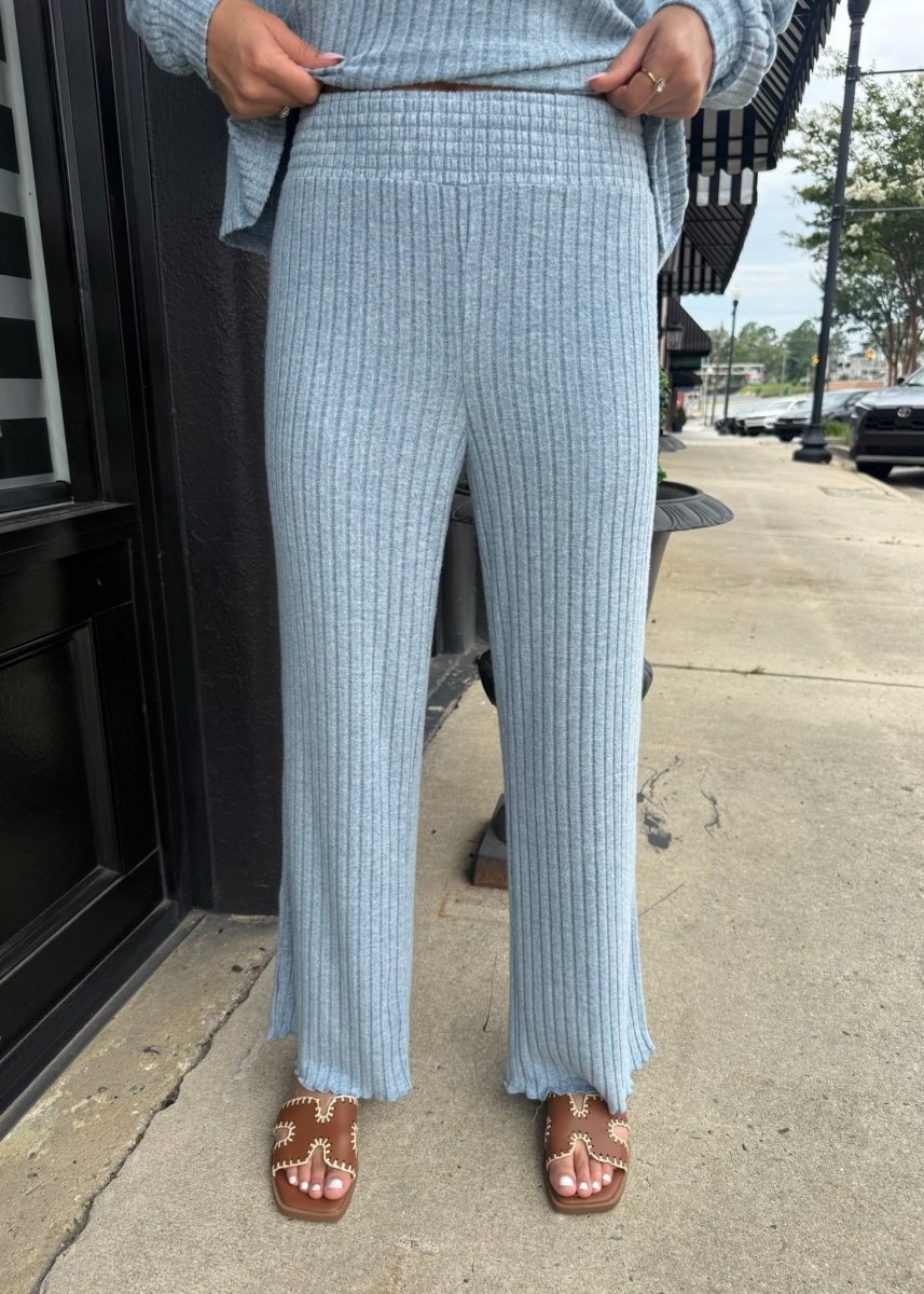 Dawn Smocked Rib Pant - Light Denim - MerciGrace BoutiquePants