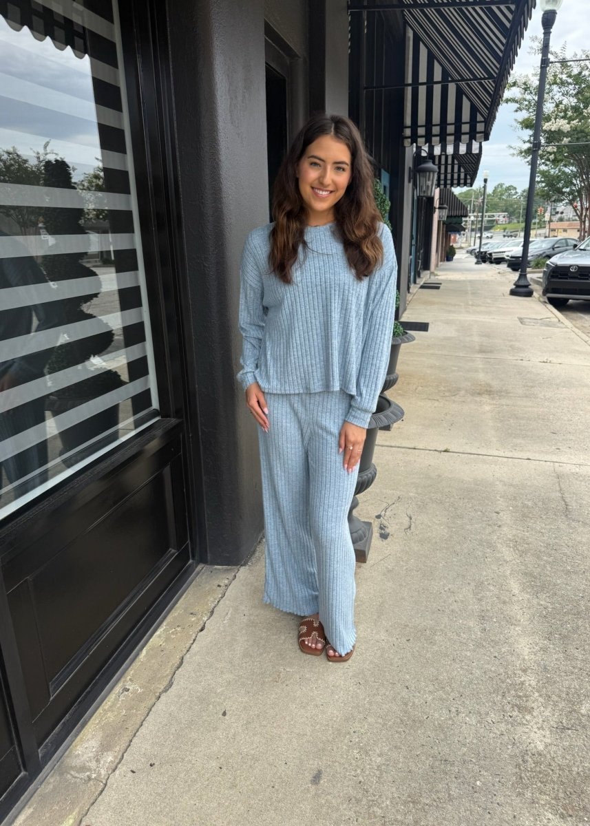 Daydream Rib Top - Light Denim - MerciGrace BoutiqueTop