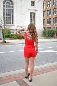 Denim Romper W/ Pockets - Red - MerciGrace BoutiqueRomper
