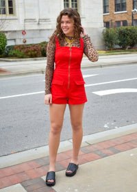 Denim Romper W/ Pockets - Red - MerciGrace BoutiqueRomper