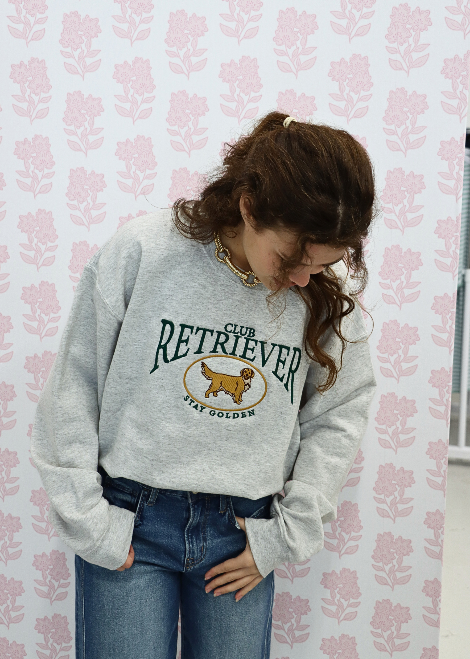 Golden Retriever club sweatshirt styled with casual outfit