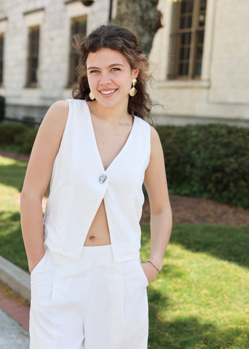 Elara Woven Vest Top - White/Silver