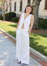 Elara Woven Vest Top - White/Silver - MerciGrace BoutiqueTop