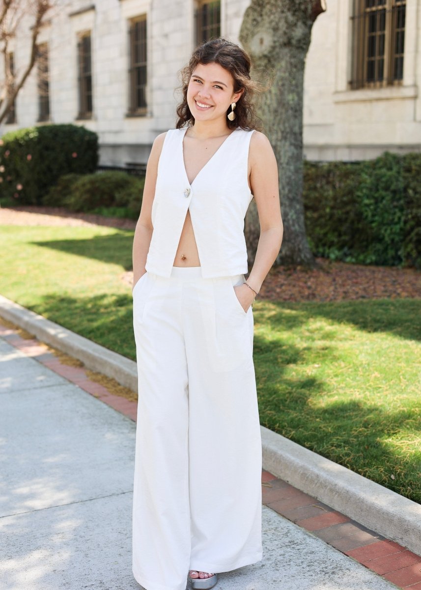 Elara Woven Vest Top - White/Silver - MerciGrace BoutiqueTop