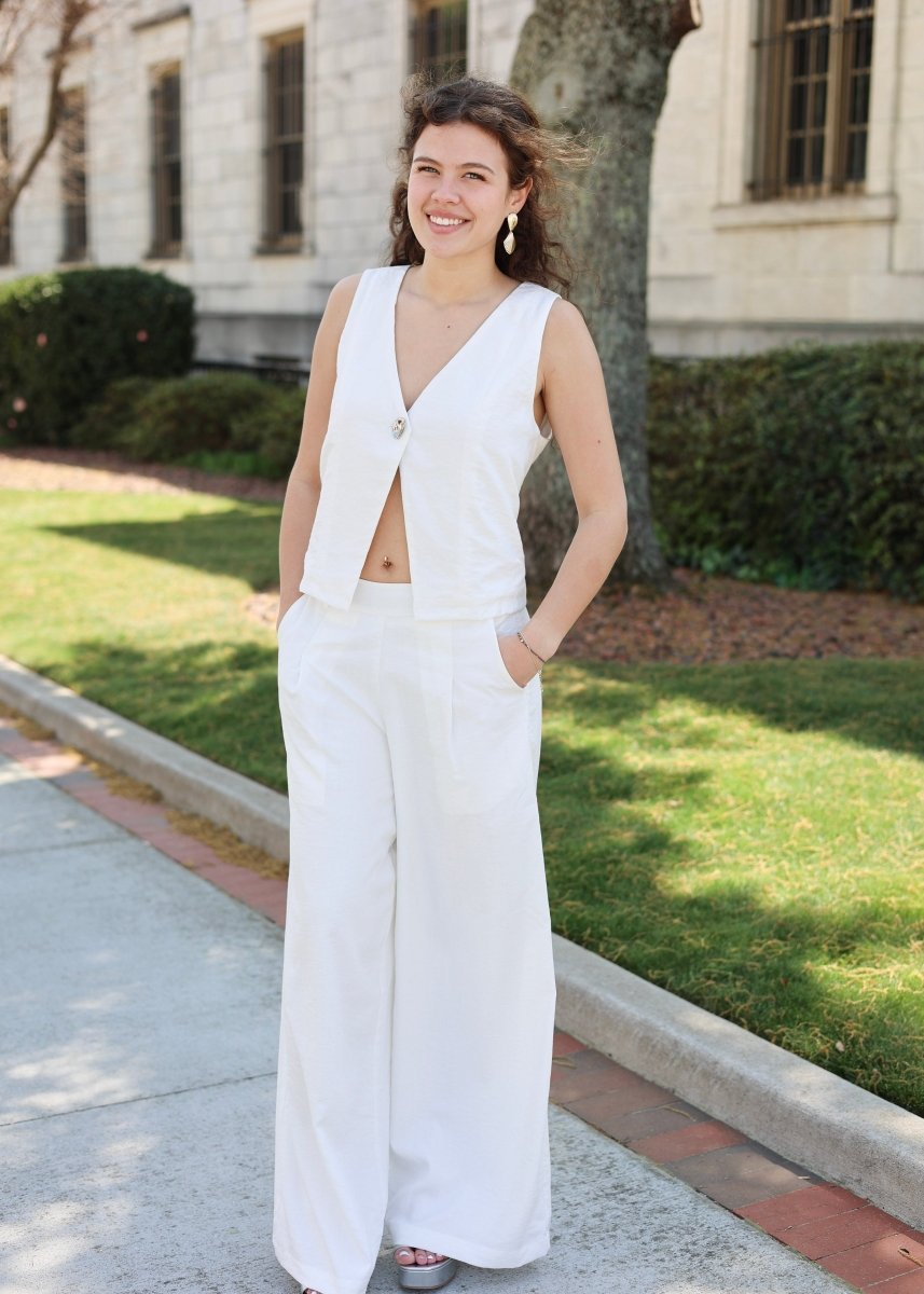 Elara Woven Vest Top - White/Silver - MerciGrace BoutiqueTop
