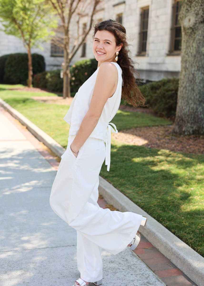 Elara Woven Vest Top - White/Silver - MerciGrace BoutiqueTop