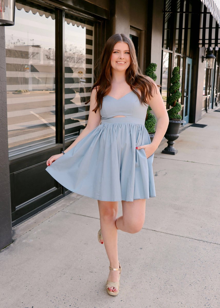 Ellie Mini Dress - Dusty Sky - MerciGrace BoutiqueDress