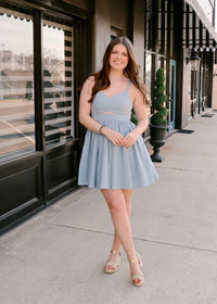 Ellie Mini Dress - Dusty Sky - MerciGrace BoutiqueDress