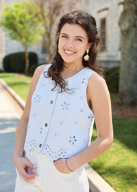 Elodie Eyelet Top - Light Blue - MerciGrace BoutiqueTop