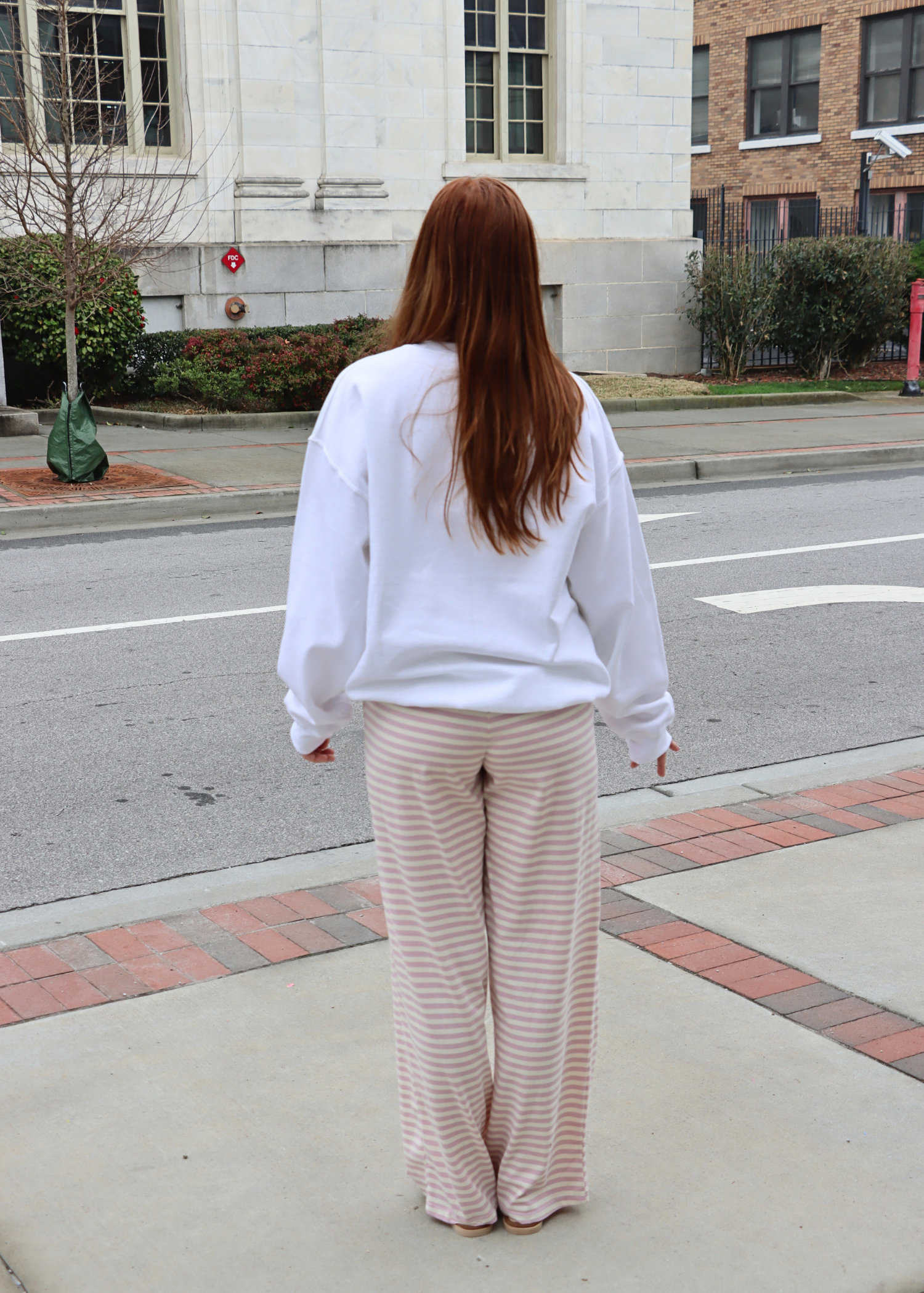 Back view of doodle embroidered sweatshirt