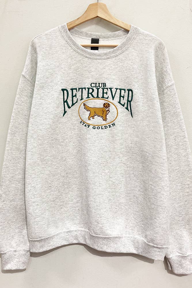 Hanging view of retriever club embroidered sweatshirt