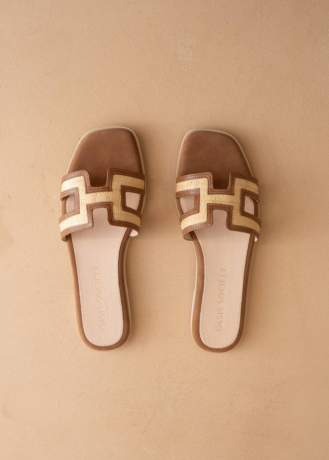 Front view of Ena H raffia slide sandals for women