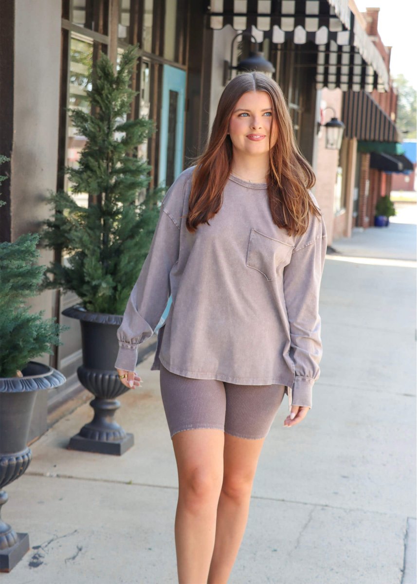 Espresso Ribbed Biker Short - Cocoa - MerciGrace BoutiqueShorts