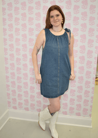 Farrah Shirred Neck Denim Shift Dress - MerciGrace BoutiqueDress