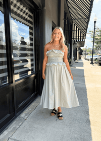 Flynn Pinstripe Smocked Midi Dress - MerciGrace BoutiqueDress