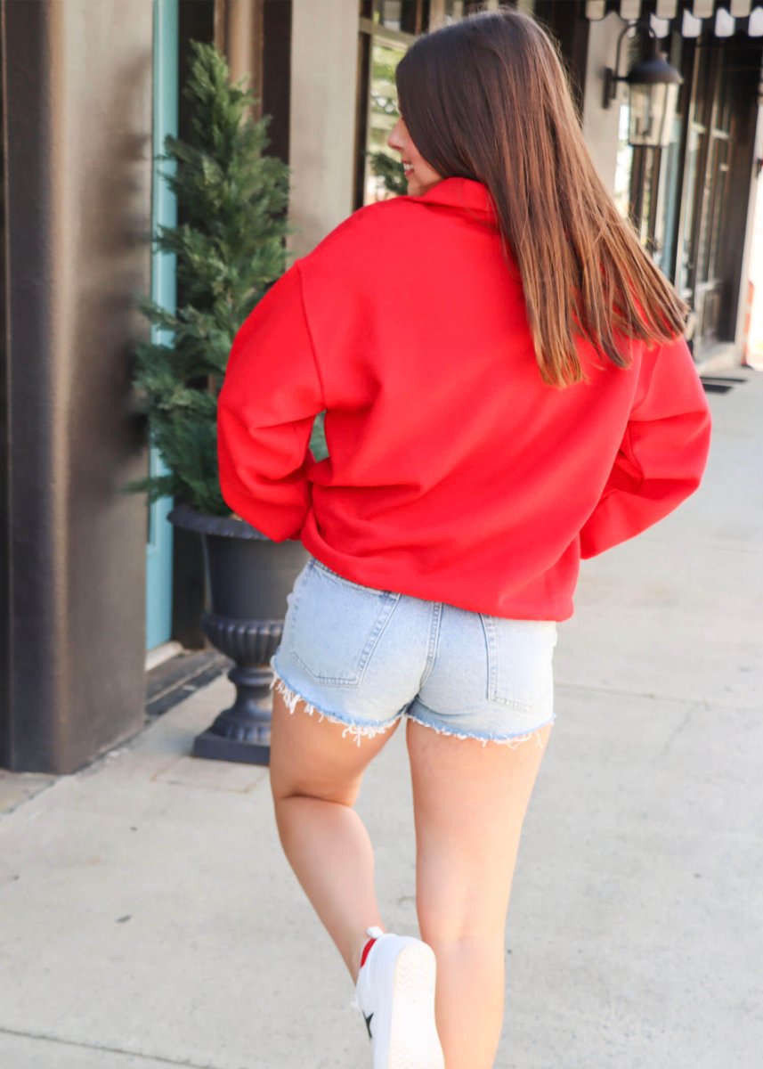 Football Members Only Quarter Zip - Red - MerciGrace BoutiqueSweatshirt