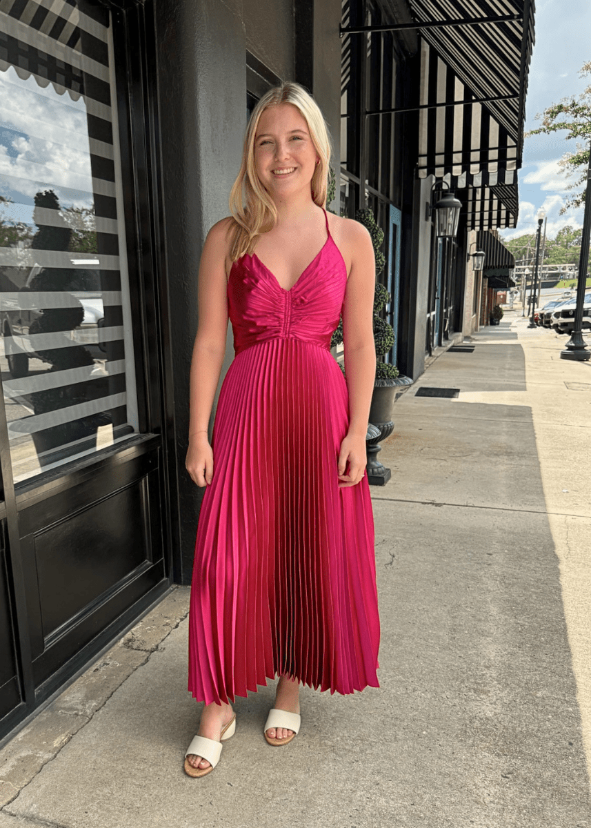 Forever Fuchsia Pleated Midi Dress
