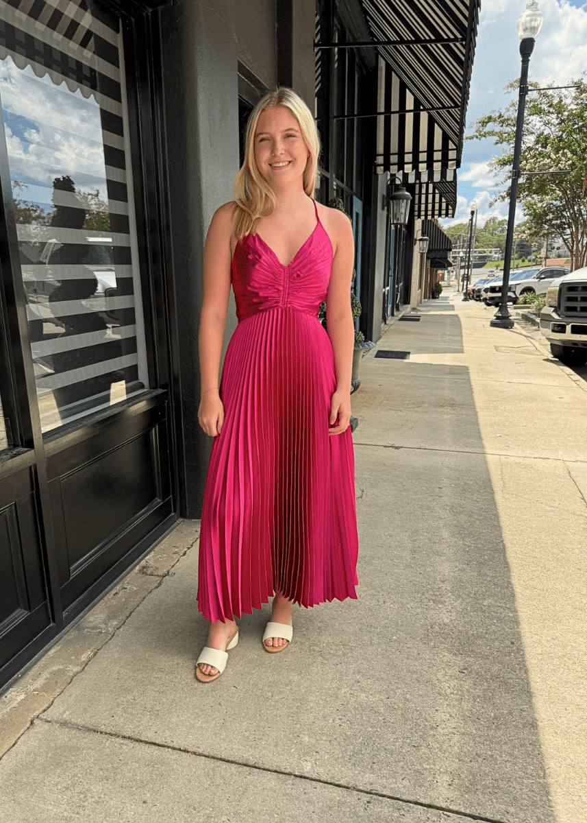 Forever Fuchsia Pleated Midi Dress - MerciGrace BoutiqueDresses