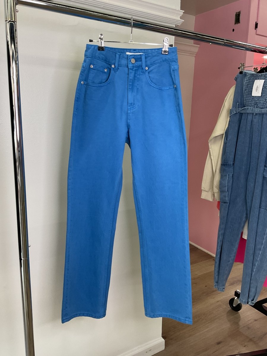 Full Length Wide Leg Jeans - Ocean Blue - MerciGrace BoutiqueJeans