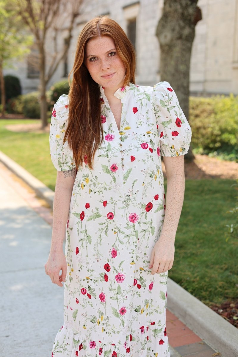 Garden Party Midi Dress - Off White/Multi - MerciGrace BoutiqueDresses