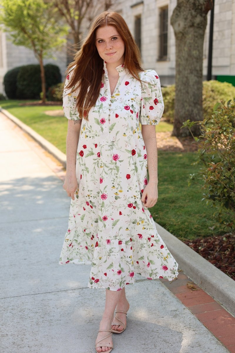 Garden Party Midi Dress - Off White/Multi - MerciGrace BoutiqueDresses