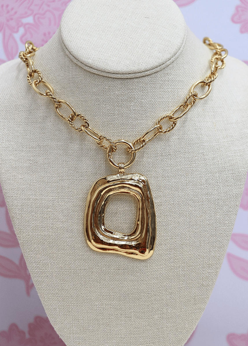 Geometric Rectangle Necklace - Gold