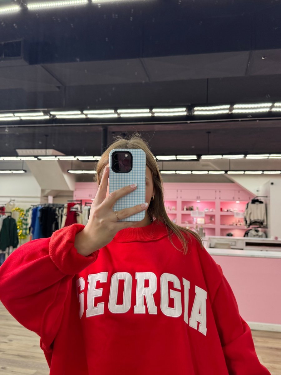 Georgia Embroidered Mock Neck Sweatshirt - Red - MerciGrace BoutiqueSweatshirt
