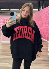 GEORGIA & GA Print Reversible Mockneck Sweatshirt - Black with Red Lettering - MerciGrace BoutiqueSweatshirt