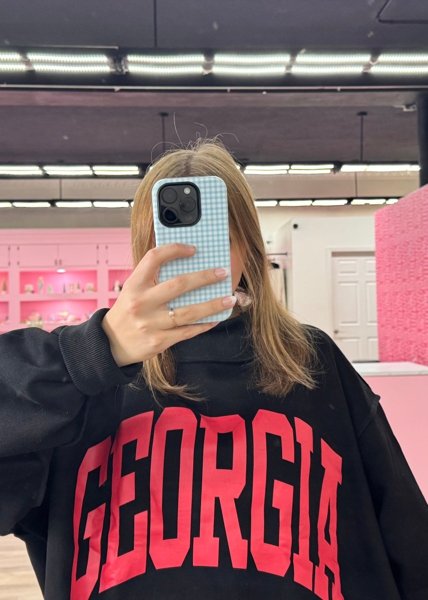 GEORGIA & GA Print Reversible Mockneck Sweatshirt - Black with Red Lettering