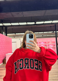 GEORGIA & GA Print Reversible Mockneck Sweatshirt - Red with Black and White Lettering - MerciGrace BoutiqueSweatshirt