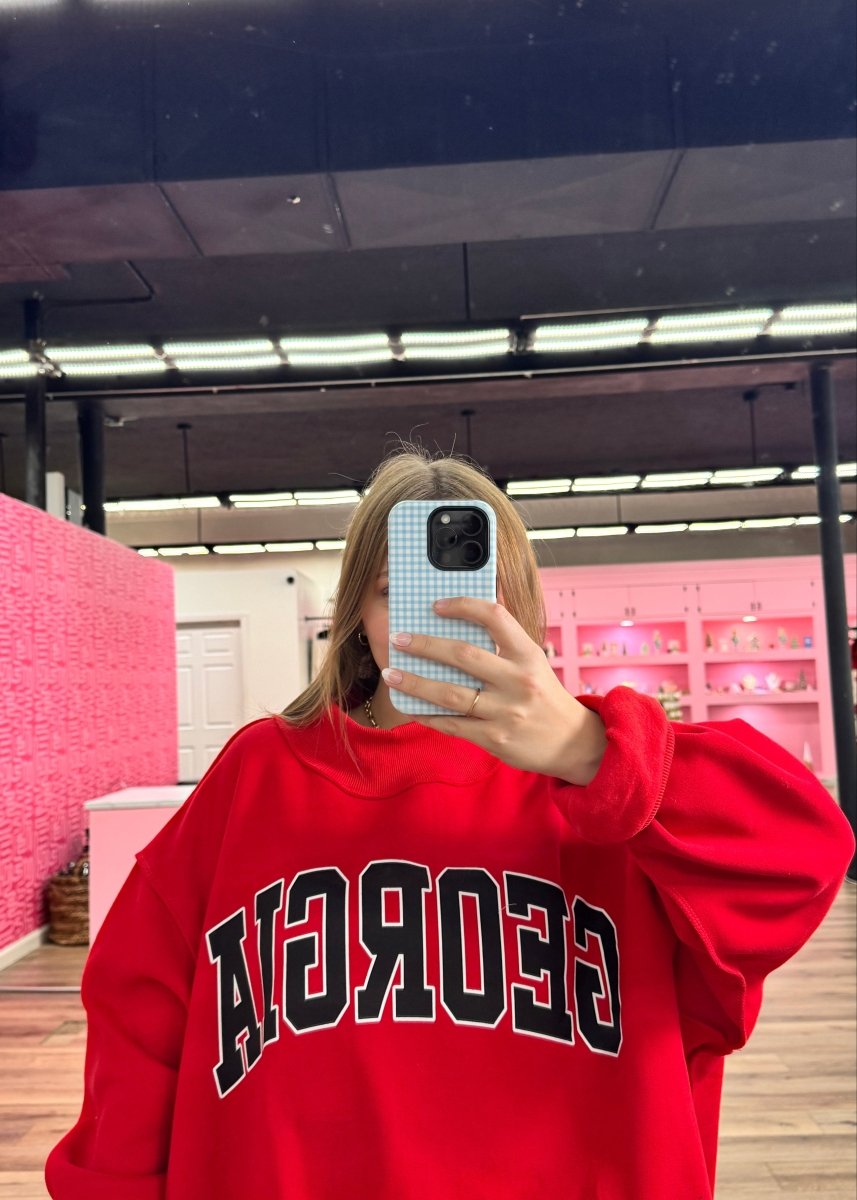GEORGIA & GA Print Reversible Mockneck Sweatshirt - Red with Black and White Lettering - MerciGrace BoutiqueSweatshirt