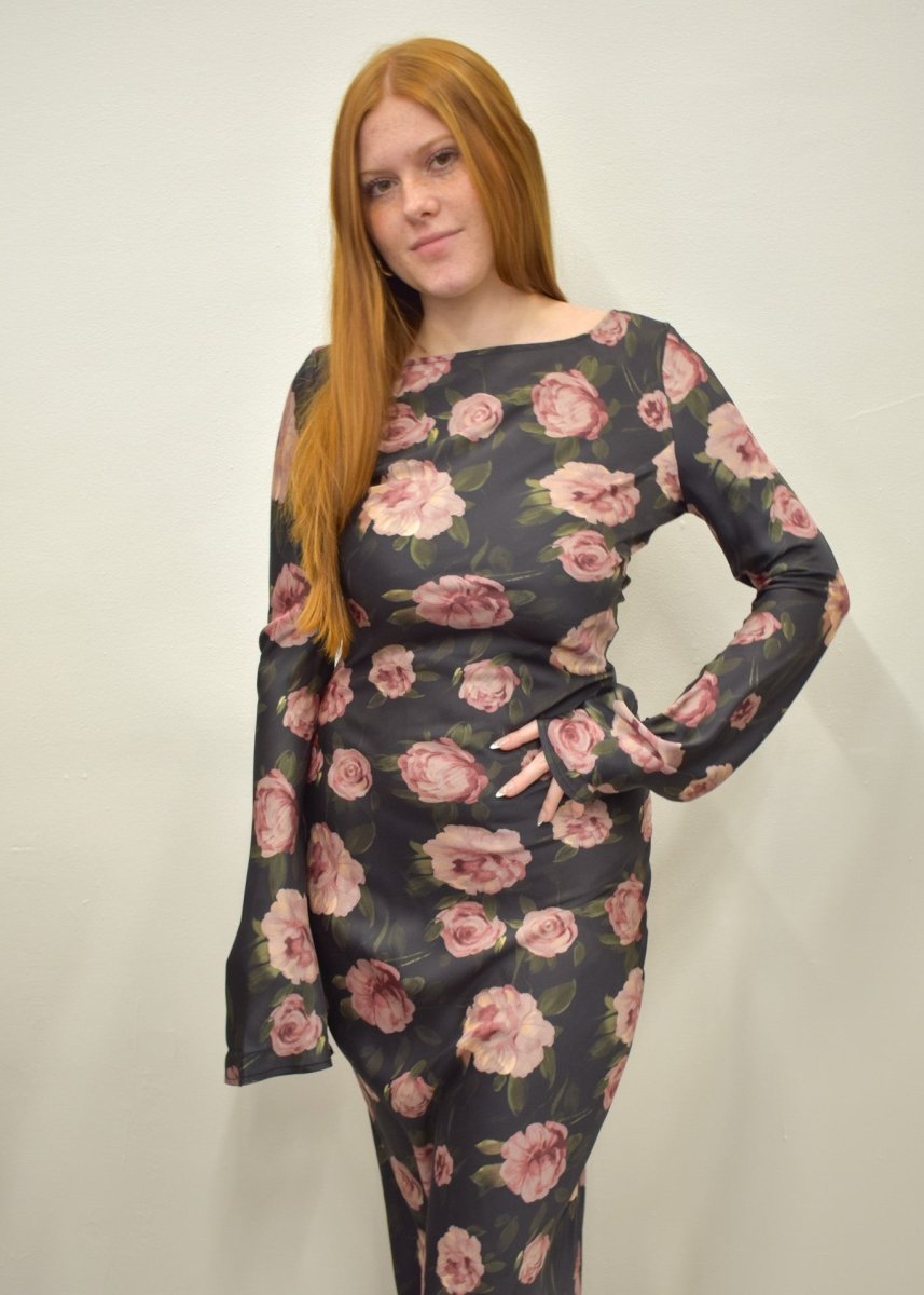 Georgie Floral Dress - Black/Mauve - MerciGrace BoutiqueDresses