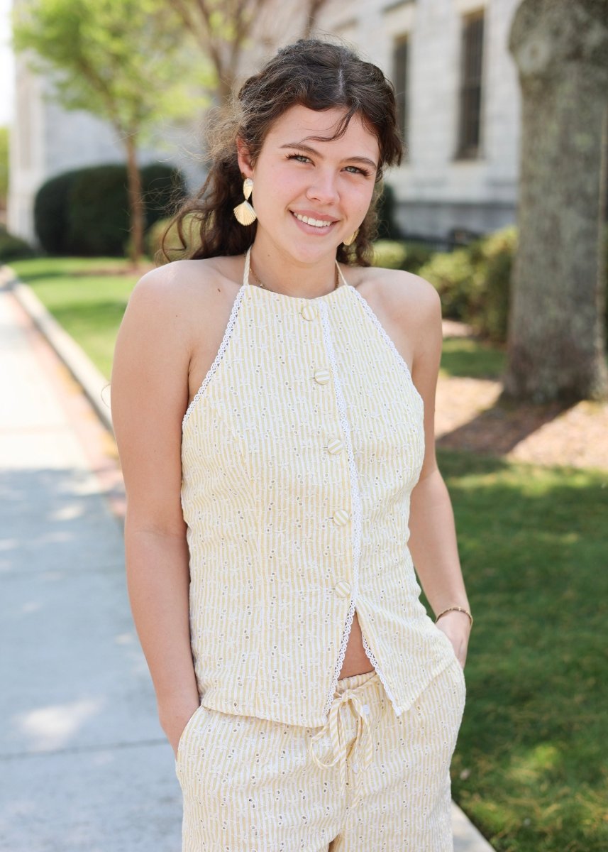 Golden Hour Halter Top- Yellow/White