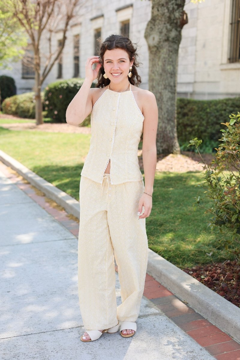 Golden Hour Halter Top - Yellow/White - MerciGrace BoutiqueTop