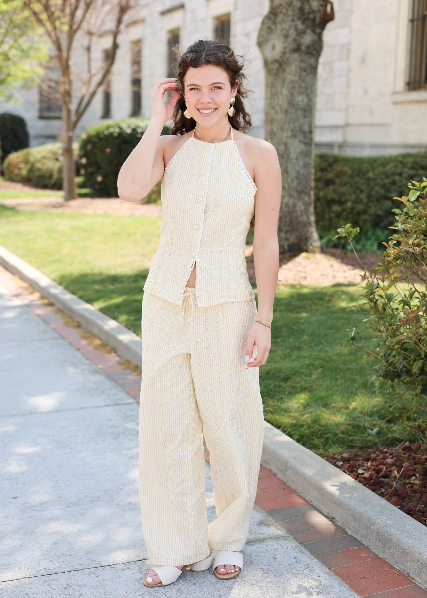 Golden Hour Pants - White/Yellow - MerciGrace BoutiquePants
