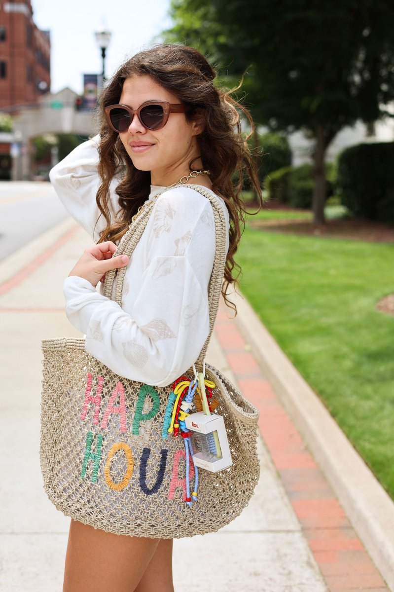 "Happy Hour" Tote - Natural - MerciGrace BoutiqueTop