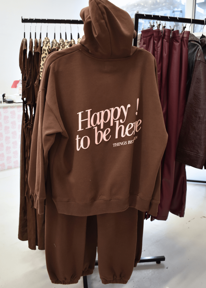 Happy To Be Here Fleece Sweat Set - Chocolate - MerciGrace BoutiqueSet