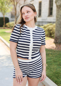 Harbor Stripe Button Top - Navy/Cream - MerciGrace BoutiqueSet