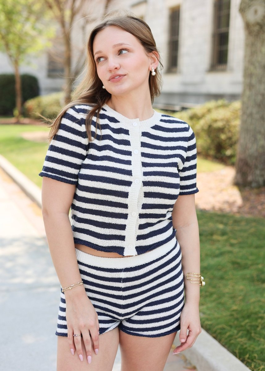 Harbor Stripe Button Top - Navy/Cream - MerciGrace BoutiqueSet