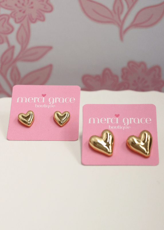 Heart Brass Stud Earrings - Gold - MerciGrace BoutiqueEarrings