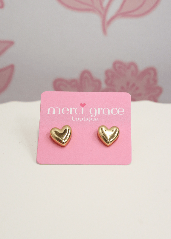 Heart Brass Stud Earrings - Gold - MerciGrace BoutiqueEarrings