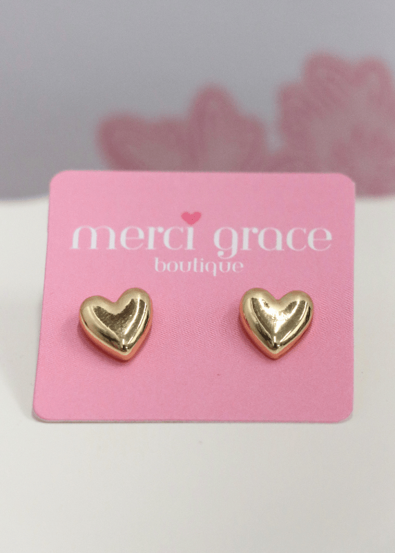 Heart Brass Stud Earrings - Gold - MerciGrace BoutiqueEarrings