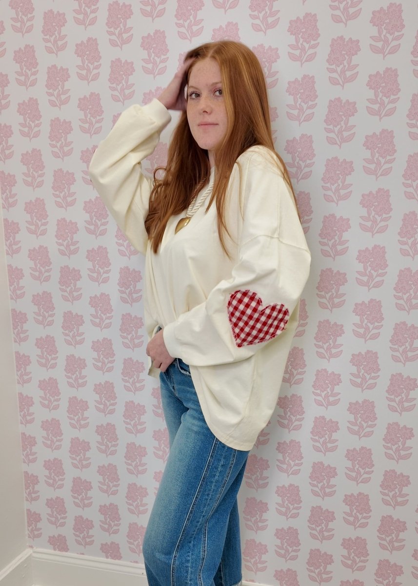 Heart Patch Long Sleeve - Ivory - MerciGrace BoutiqueTop