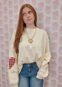 Heart Patch Long Sleeve - Ivory - MerciGrace BoutiqueTop
