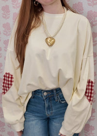 Heart Patch Long Sleeve - Ivory - MerciGrace BoutiqueTop