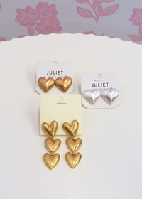 Vintage gold heart drop earrings with stud versions