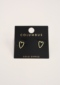 Lightweight gold heart stud earrings made from wire